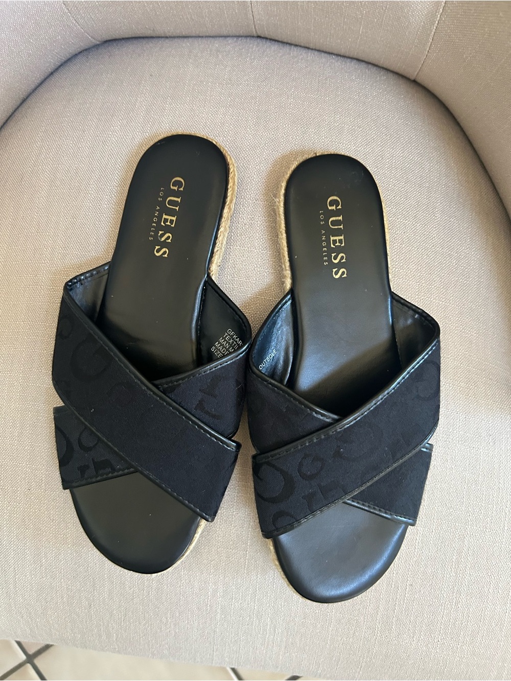 GUESS Black Logo Crisscross Slide Sandals